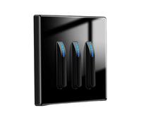 WBTAJZHY Wall Light Switch, lamp switch panel tempered glass self-resetting 1/2/3/4 gang 1/2 way LED indicator piano button wall(Black 3gang,1Way)