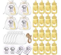 WBTY Bottle Openers Baby Shower Return Favors for Guests Cute Bottle Opener Decorations and Souvenirs with Organza Bags Thank You Tags for Theme Party Favors (Golden)