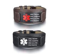 WBW Medical Alert Bracelet Custom Engraving Medic Info ID Bracelet Customized Emergency Medical Bracelets Personalized Gifts for Men Women Dad Fathers Day (Black Leather)