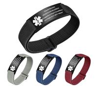 WBW Medical Alert Bracelet Custom Engraving Medic Info ID Bracelet Customized Emergency Medical Bracelets Personalized Gifts for Men Women Dad Fathers Day (Black)