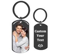 WBW Personalised Keyring Custom Photo Printed Text Engraved Keepsakes Key Ring Gifts for Him Men Boyfriend Family Dad Mum (Rectangle - Black)