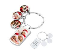 WBW Personalised Keyring Custom Photo Printed Text Engraved Keepsakes Key Ring Gifts for Him Men Boyfriend Family Dad Mum (Four pictures)