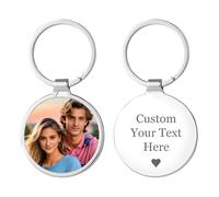 WBW Personalised Keyring Custom Photo Printed Text Engraved Keepsakes Key Ring Gifts for Him Men Boyfriend Family Dad Mum (Round)