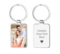 WBW Personalised Keyring Custom Photo Printed Text Engraved Keepsakes Key Ring Gifts for Him Men Boyfriend Family Dad Mum (rectangle)