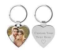 WBW Personalised Keyring Custom Photo Printed Text Engraved Keepsakes Key Ring Gifts for Him Men Boyfriend Family Dad Mum (Heart)