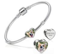 WBW Personalised Photo Bracelet for Women Customisable Picture Charm Bracelet with Heart Circle Pendant Custom Engraved Text Gift for Her Valentines Mum Pet Lover Wife Girlfriend (Heart Charm)