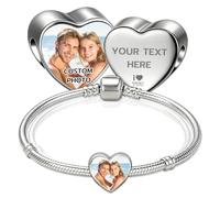 WBW Personalised Photo Bracelet for Women Customisable Picture Charm Bracelet with Heart Circle Pendant Custom Engraved Text Gift for Her Valentines Mum Pet Lover Wife Girlfriend (Heart Bracelet)
