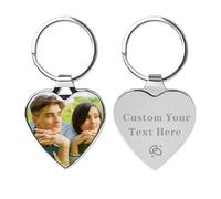 WBW Personalised Photo Keyring Custom Printed Text Keychain Gift for Men Women Valentine's Day Father's Day Mother's Day (Heart)