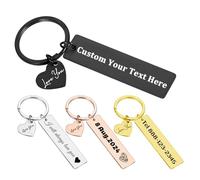 WBW Personalised Rectangle Keychain - Engraved Custom Keyring Drive Safe Keyring for Boyfriend (Heart)
