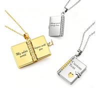 WBW Personalized Book Locket Necklace for Daughter, Custom Openable Pendant with 6 Engravable Pages, Unique Birthday Gift Ideas for Mom, Daughter, Grandma from Husband or Kids (Gold)