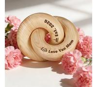 WBW Personalized Interlocking Wooden Knot, Customizable Chain Link Sculpture, Custom Wood Circle Knots Decor Engraved Names Date Icon, Handmade Table Decors Gift for Wedding, Mother’s Day (RING 1)