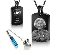 WBW Personalized Photo Urn Necklace, Custom Engraved Ashes Pendant, Waterproof Stainless Steel Memorial Jewelry for Human/Pet (Monochrome)