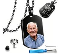 WBW Personalized Photo Urn Necklace for Ashes, Custom Engraved Dog Tag, Stainless Steel Memorial Keepsake Ashes Holder Pendant with Funnel Kit, In Memory of Deceased Loved Ones, Beloved Pets (Black)