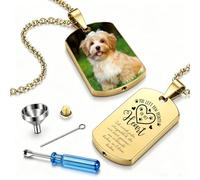 WBW Personalized Photo Urn Necklace for Ashes, Custom Engraved Dog Tag, Stainless Steel Memorial Keepsake Ashes Holder Pendant with Funnel Kit, In Memory of Deceased Loved Ones, Beloved Pets (Gold)