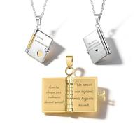 WBW To My Daughter Personalised Book Necklace Custom Name Openable Book Locket with 6 Pages of Engraved Information Daughter Gifts from Dad or Mum (Gold)