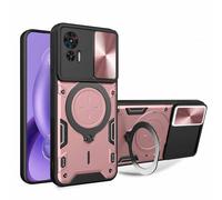 WBWONE Case for Motorola Moto Edge 30 Neo / 30 Lite, Shockproof TPU/PC Cover with Invisible Ring Holderand Sliding Camera Cover, Anti-Scratch Phone Shell, Rose Gold