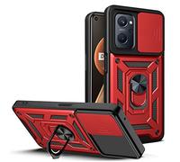 WBWONE Case for OPPO A76 /A36 / Realme 9i, Shockproof TPU/PC Cover with 360° Rotating Ring Kickstand and Sliding Camera Cover, Anti-Scratch Phone Shell, Red