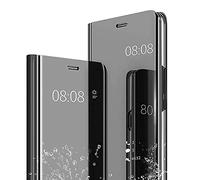 WBWONE Flip Clear Smart View Case for Huawei Honor 400 Lite 5G Case, Mirror Plating Full Body 360° Protection Cover, Makeup Translucent Standing Phone Shell. Black