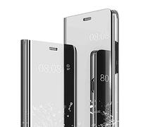 WBWONE Flip Clear Smart View Case for Samsung Galaxy S25 5G Case, Mirror Plating Full Body 360° Protection Cover, Makeup Translucent Standing Phone Shell. Silver