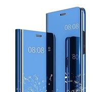 WBWONE Flip Clear Smart View Case for Samsung Galaxy S25+ Plus 5G Case, Mirror Plating Full Body 360° Protection Cover, Makeup Translucent Standing Phone Shell. Blue