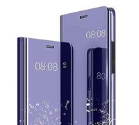 WBWONE Flip Clear Smart View Case for Samsung Galaxy S25 Ultra 5G Case, Mirror Plating Full Body 360° Protection Cover, Makeup Translucent Standing Phone Shell. Purple Blue