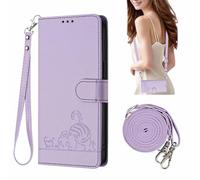 WBWONE Leather Case for Fairphone 6 Cover, Magnetic Wallet Phone Case with Card Holder + Long Rope, Flip Case/Cover with Stand - Purple
