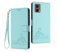 WBWONE Leather Case for Motorola Moto Edge 30 Neo Magnetic Wallet Cover RFID Shell, Card Slots/Stand Bumper Foldable Cat Pattern Design - Light Green