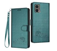 WBWONE Leather Case for Motorola Moto Edge 30 Neo Magnetic Wallet Cover RFID Shell, Card Slots/Stand Bumper Foldable Cat Pattern Design - Dark Green