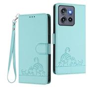 WBWONE Leather Case for Motorola Moto Edge 50 Neo Magnetic Wallet Cover RFID Shell, Card Slots/Stand Bumper Foldable Cat Pattern Design - Light Green