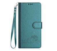 WBWONE Leather Case for OPPO Find X3 Neo Magnetic Wallet Cover RFID Shell, Card Slots/Stand Bumper Foldable Cat Pattern Design - Dark Green
