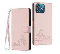 WBWONE Leather Case for Oukitel C53 Magnetic Wallet Cover RFID Shell, Card Slots/Stand Bumper Foldable Cat Pattern Design - Rose Gold