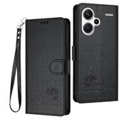 WBWONE Leather Case for Xiaomi Redmi Note 13 Pro+ Plus 5G Magnetic Wallet Cover RFID Shell, Card Slots/Stand Bumper Foldable Cat Pattern Design - Black