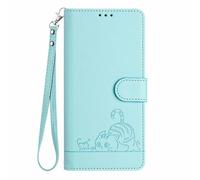 WBWONE Leather Case for ZTE Blade A76 4G Magnetic Wallet Cover RFID Shell, Card Slots/Stand Bumper Foldable Cat Pattern Design - Light Green