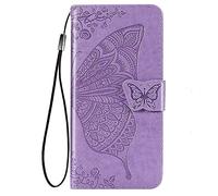WBWONE Leather Flip Cover for TCL 60R 5G Case, Butterfly Embossing Magnetic Closure Protection Shell Bumper Wallet with [Card Slots]& [Kickstand]. Light Purple
