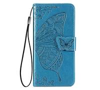 WBWONE Leather Flip Cover for VIVO Y19s Case, Butterfly Embossing Magnetic Closure Protection Shell Bumper Wallet with [Card Slots]& [Kickstand]. Blue