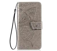 WBWONE Leather Flip Cover for ZTE Blade A76 5G Case, Butterfly Embossing Magnetic Closure Protection Shell Bumper Wallet with [Card Slots]& [Kickstand]. Gray