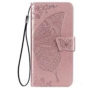 WBWONE Leather Flip Cover for ZTE Blade A76 5G Case, Butterfly Embossing Magnetic Closure Protection Shell Bumper Wallet with [Card Slots]& [Kickstand]. Rose Gold