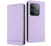 WBWONE Leather Wallet Case for Realme GT 6 / Realme GT 6T - Magnetic Flip Phone Case with RFID Card Protection, Stand Holder & Full Bumper Cover - Light Purple
