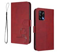 WBWONE Panda Accent Case for OPPO A74 4G - RFID Blocking Wallet Cover with Kickstand | Shockproof Shell & Card Holder Bumper - Wine Red