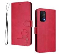 WBWONE Panda Accent Case for OPPO A74 5G / A54 5G - RFID Blocking Wallet Cover with Kickstand | Shockproof Shell & Card Holder Bumper - Rose Red