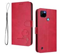 WBWONE Panda Accent Case for Realme C21Y / C25Y - RFID Blocking Wallet Cover with Kickstand | Shockproof Shell & Card Holder Bumper - Rose Red