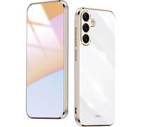 WBWONE Soft TPU Cover for Samsung Galaxy S25 5G Case, Slim Non-Slip Flexible Protective Shock Absorption Golden Border Plating Phone Shell Bumper - White
