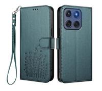 WBWONE Wallet Case for Motorola Edge 60 Fusion, Premium Leather Cover with Elegant Floral Design, Magnetic Buckle Stand Shell & Shockproof Bumper - Dark Green