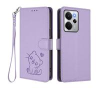 WBWONE Wallet Case for Realme 14T 5G, Magnetic Cover with Cute Cat Design, TPU Leather Shell, Shockproof Bumper, Stand & Card Slots - Light Purple