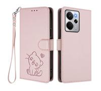 WBWONE Wallet Case for Realme 14T 5G, Magnetic Cover with Cute Cat Design, TPU Leather Shell, Shockproof Bumper, Stand & Card Slots - Pink