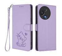 WBWONE Wallet Case for TCL 60R 5G, Magnetic Cover with Cute Cat Design, TPU Leather Shell, Shockproof Bumper, Stand & Card Slots - Light Purple