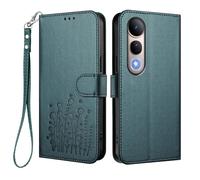 WBWONE Wallet Case for VIVO V50 Lite 5G / 4G, Premium Leather Cover with Elegant Floral Design, Magnetic Buckle Stand Shell & Shockproof Bumper - Dark Green