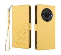 WBWONE Wallet Case for ZTE Blade A76 5G, Magnetic Cover with Cute Cat Design, TPU Leather Shell, Shockproof Bumper, Stand & Card Slots - Yellow