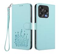 WBWONE Wallet Case for ZTE Blade V70 Vita, Premium Leather Cover with Elegant Floral Design, Magnetic Buckle Stand Shell & Shockproof Bumper - Light Green