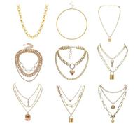 Wbxsban 9 Sets Gold Layered Necklaces for Women Fashion Trendy Retro Coin Pendant Necklace Dainty Chunky Chain Choker Necklaces